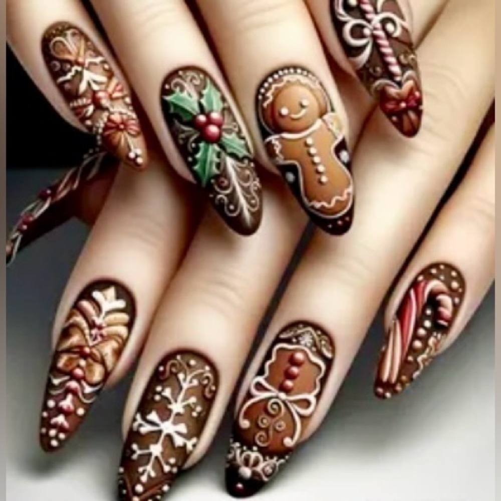 Gingerbread Press On Nails NWT